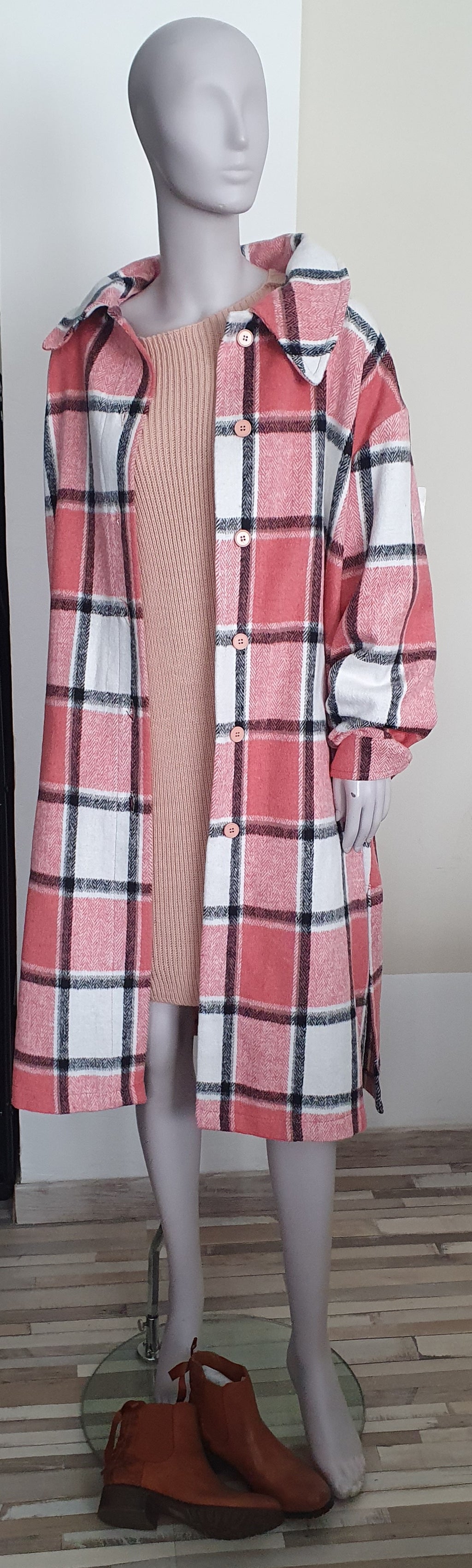 Veste longue à carreaux