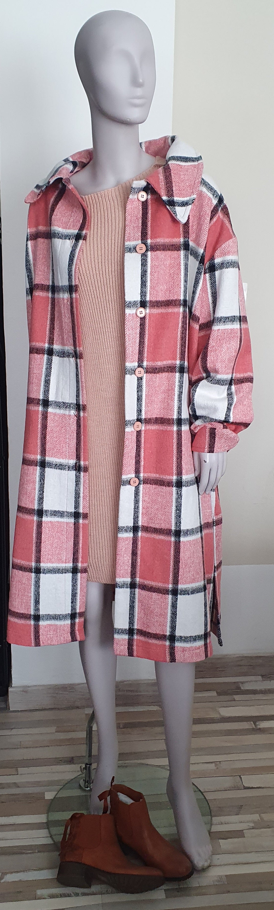 Veste longue à carreaux