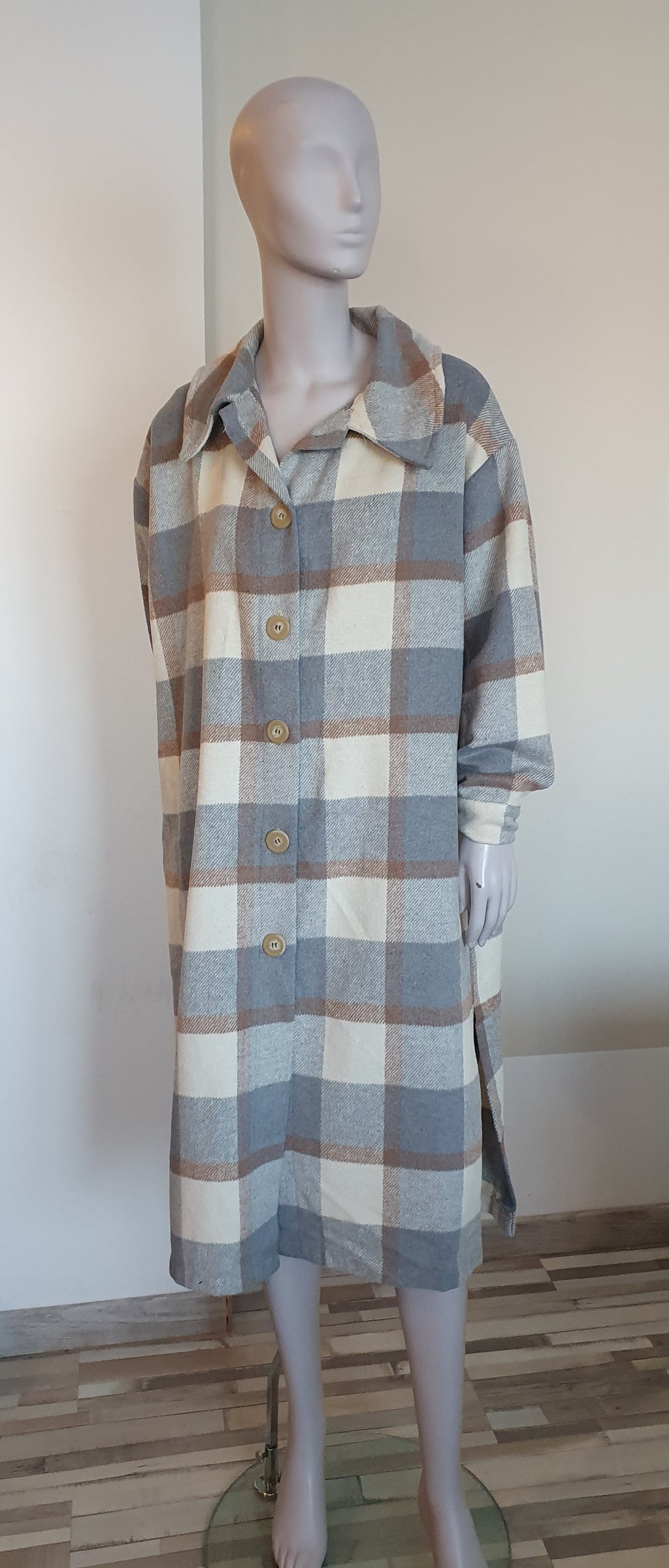 Veste longue à carreaux