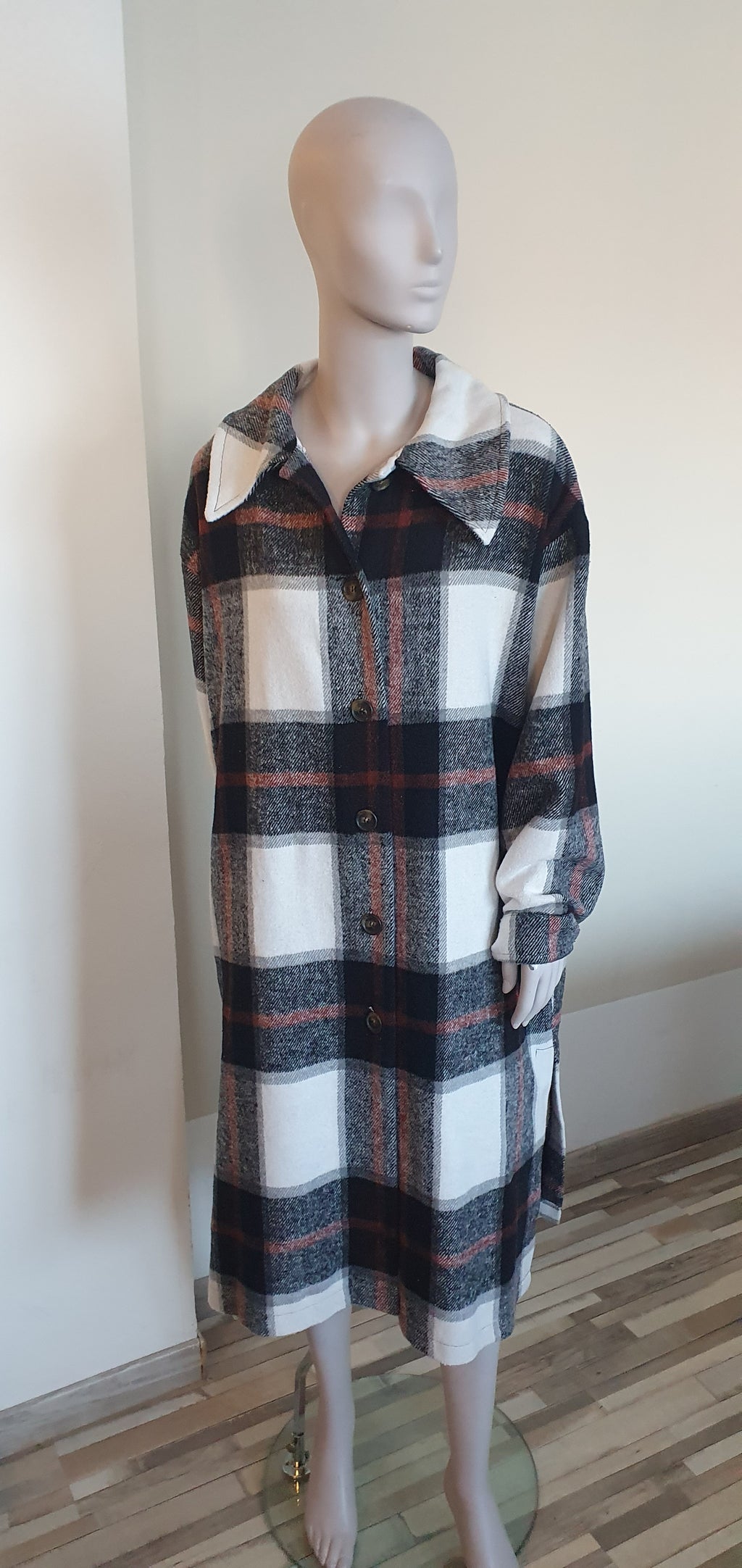 Veste longue à carreaux