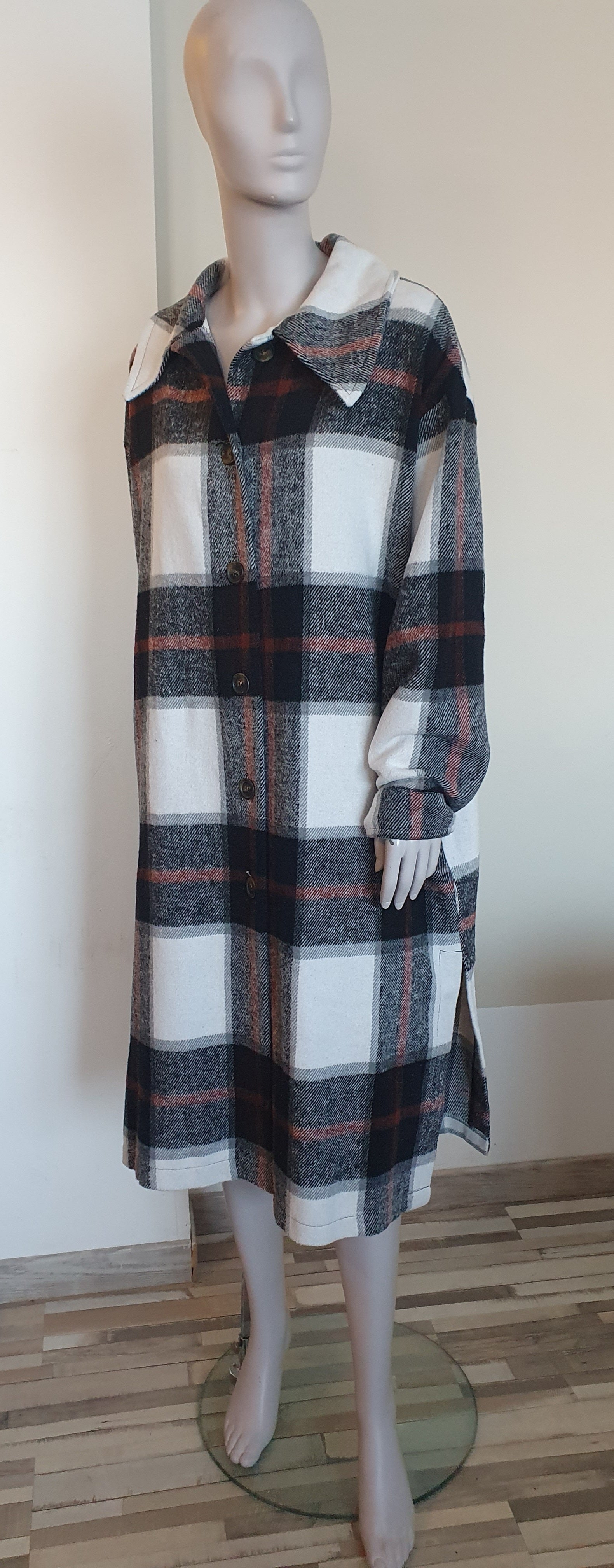 Veste longue à carreaux