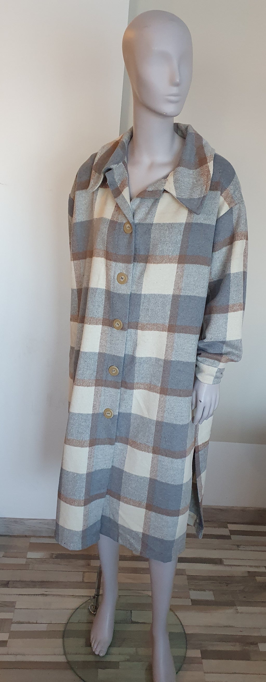 Veste longue à carreaux