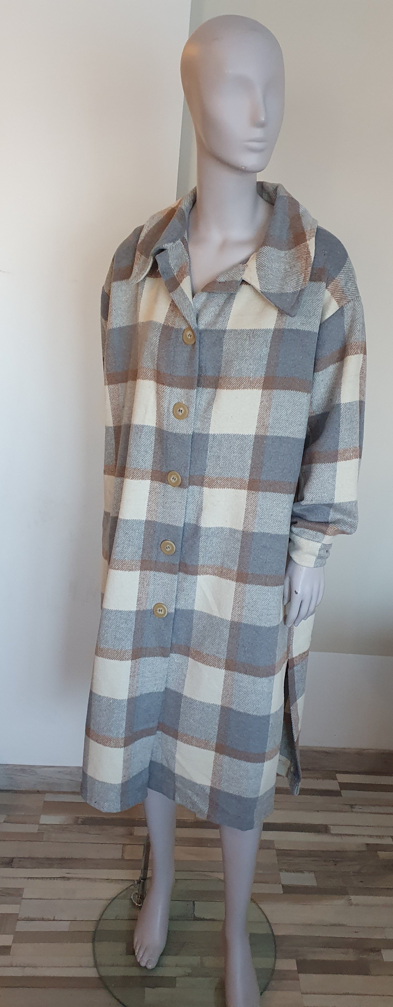 Veste longue à carreaux